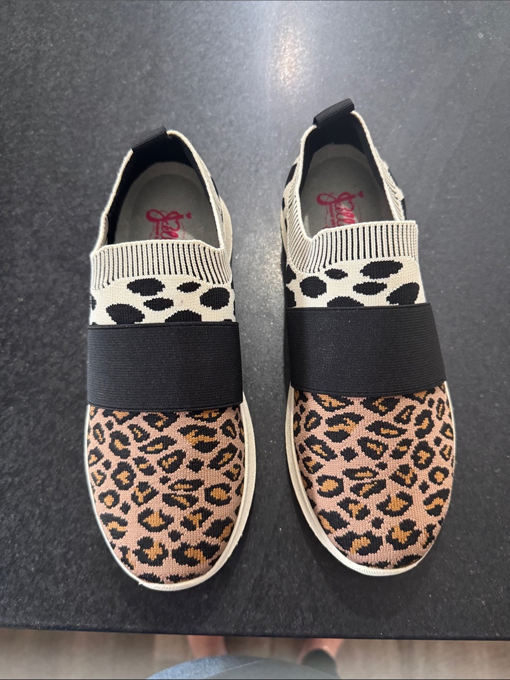 Slip-On Leopard Print Knit Sneakers - Black & Tan